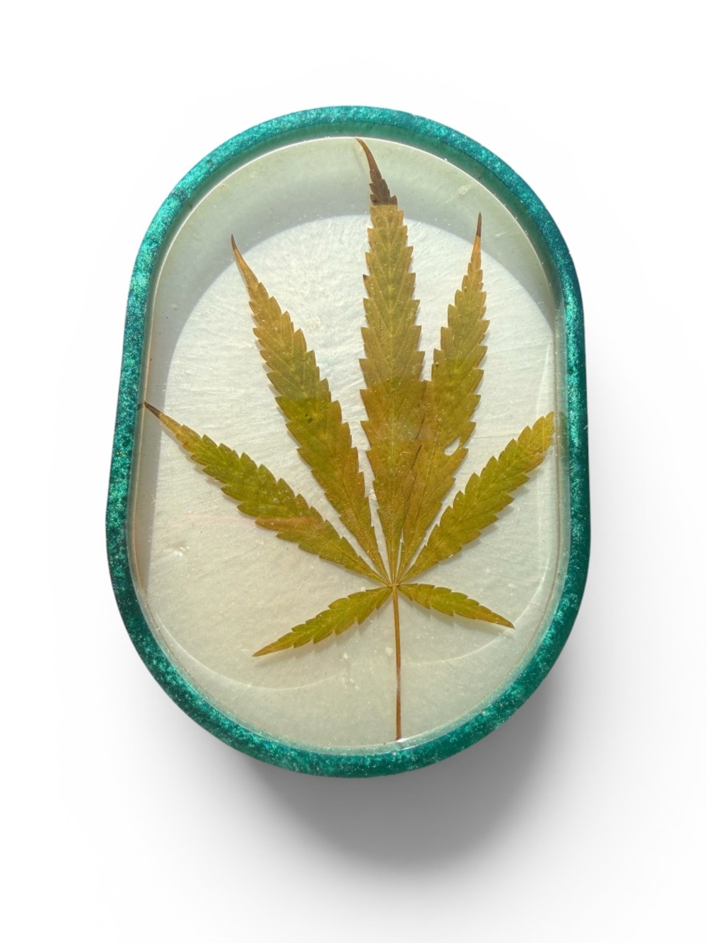 Pressed Cannabis Leaf Resin Tray - Green Oval Accent